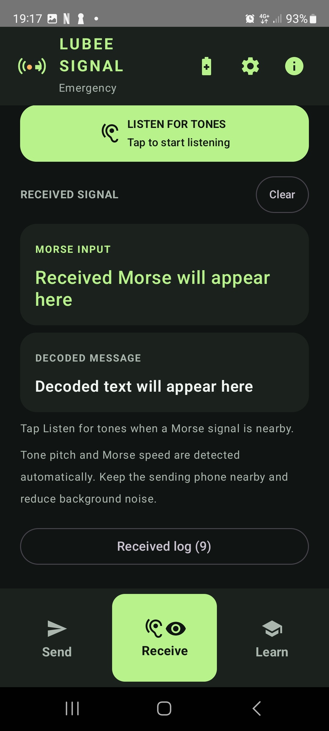 Lubee Signal app screenshot: Read the received message